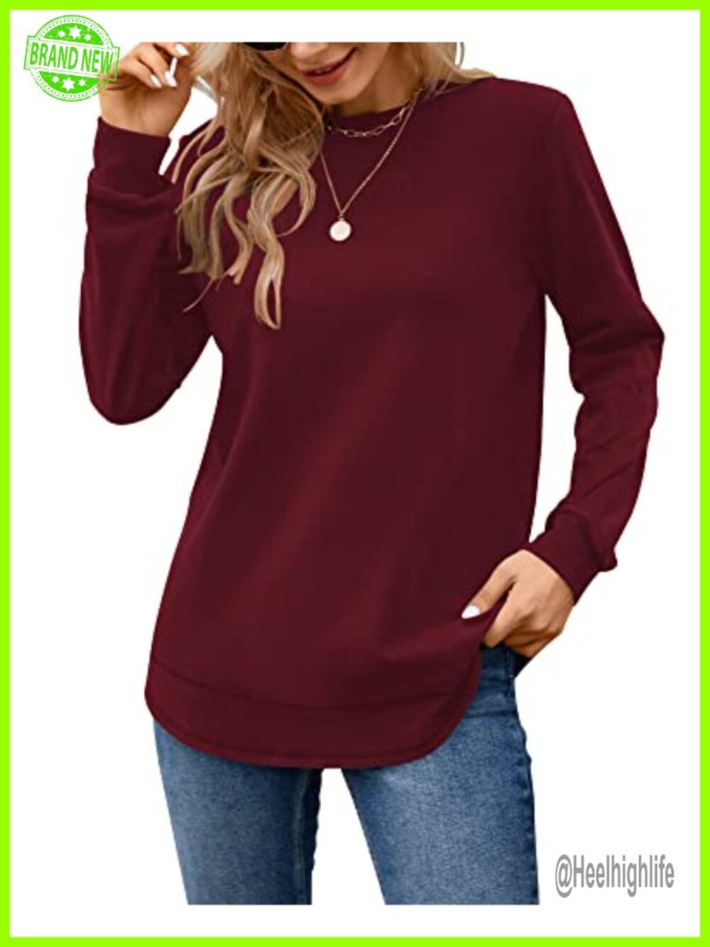 Womens Crewneck Long Sleeve Tunic Sweatshirt Pullover Top